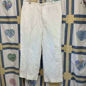 Claiborne Women's White Linen Blend Pants 34x34 Flat Front New With Tags flaw
